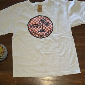 Vans White T‑Shirt with Red & Black Checker Palm Logo